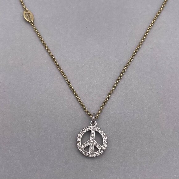 Juicy Couture Peace Sign Pendant Necklace Gold Silver Tone 16 to 18.5 - Picture 3 of 6
